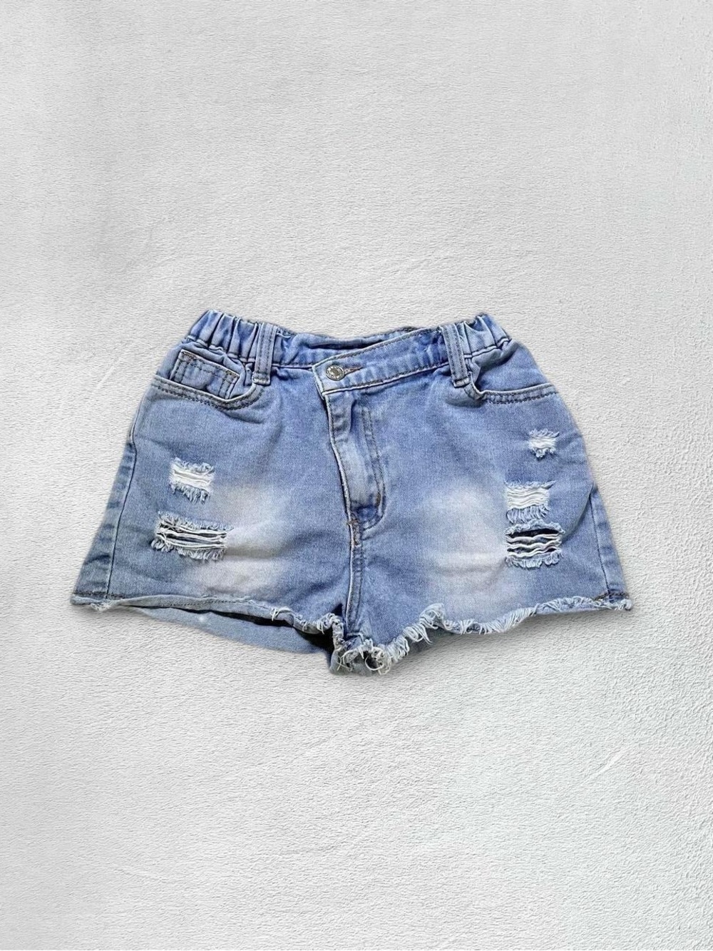 Shein High Rise Light Blue Wash Raw Hem Distressed Micro Jean Shorts, Girls’ 12Y